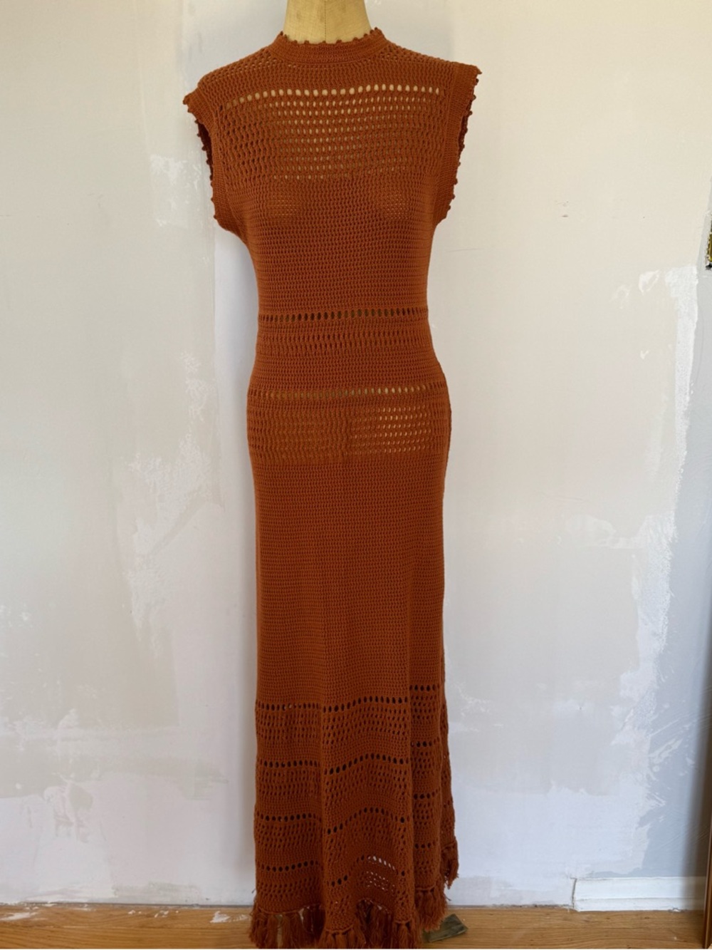 Misa Los Angeles Rust Crochet Maxi Dress